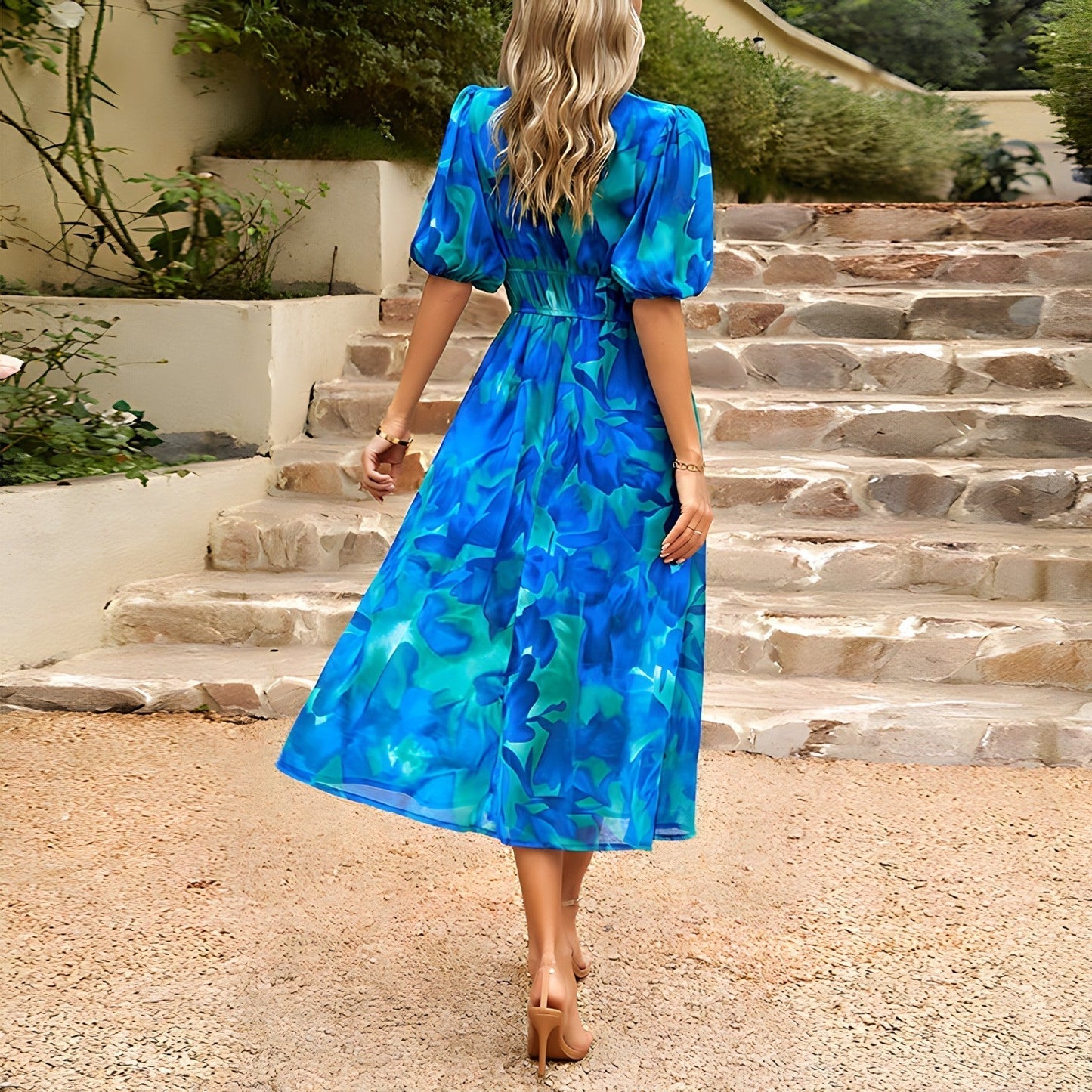Charming dress with V-neck