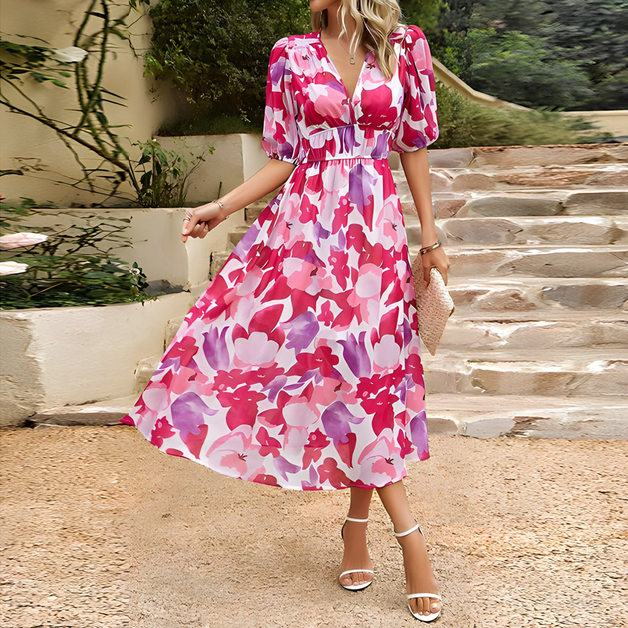 Charming dress with V-neck