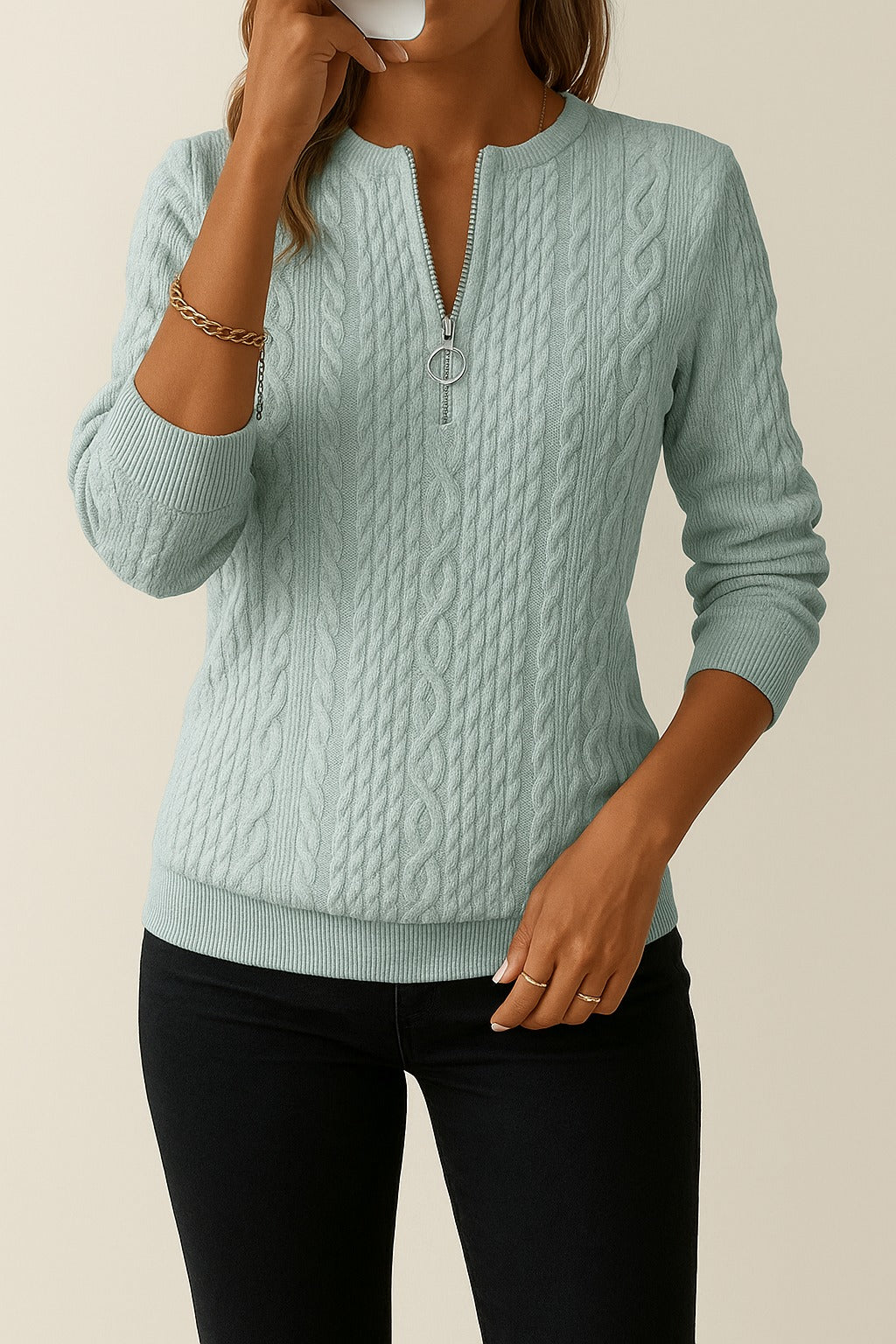 Zip-Up Knit Jumper