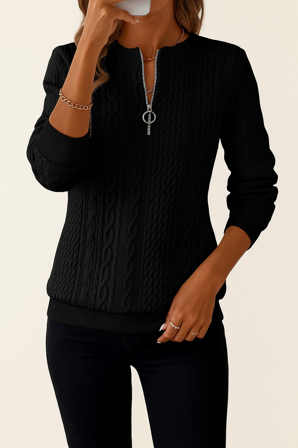 Zip-Up Knit Jumper