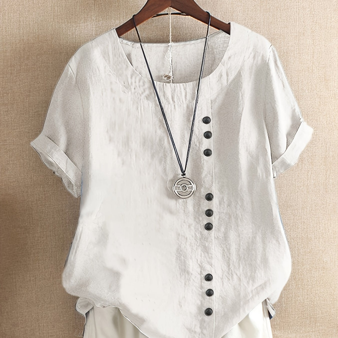 Elegant Button-Up Crew Neck Shirt