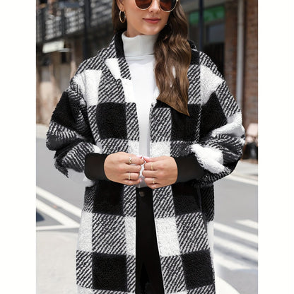 Plaid Fleece Hooded Cardigan Jacket