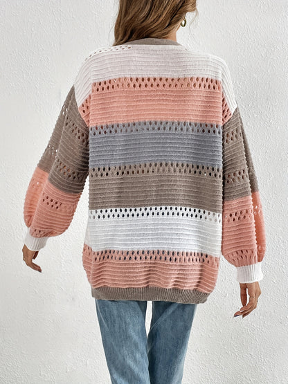 Cut-Out Color Block Cardigan