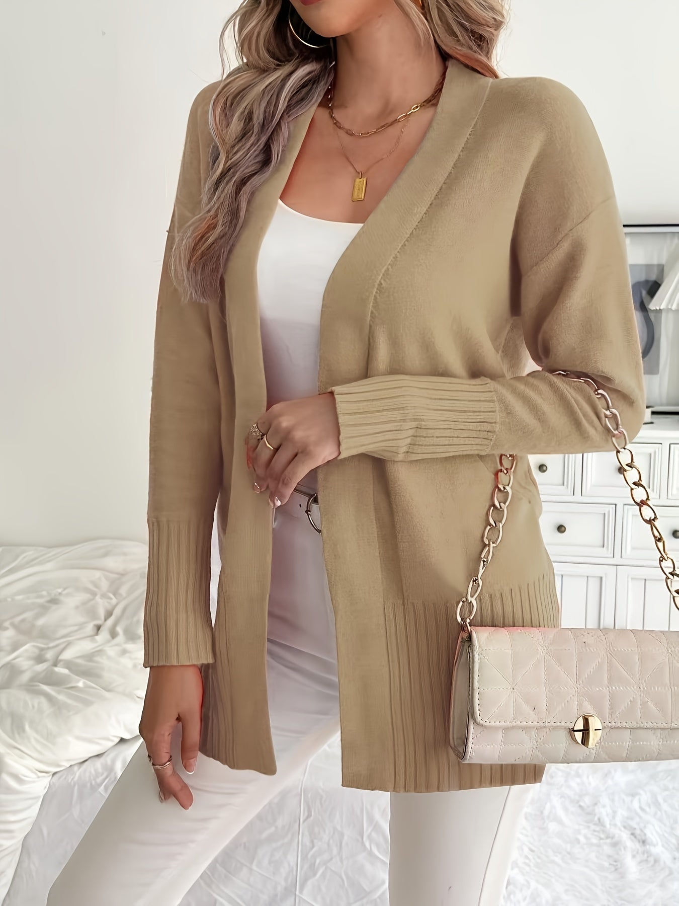 Plus Size Open Front Knit Cardigan