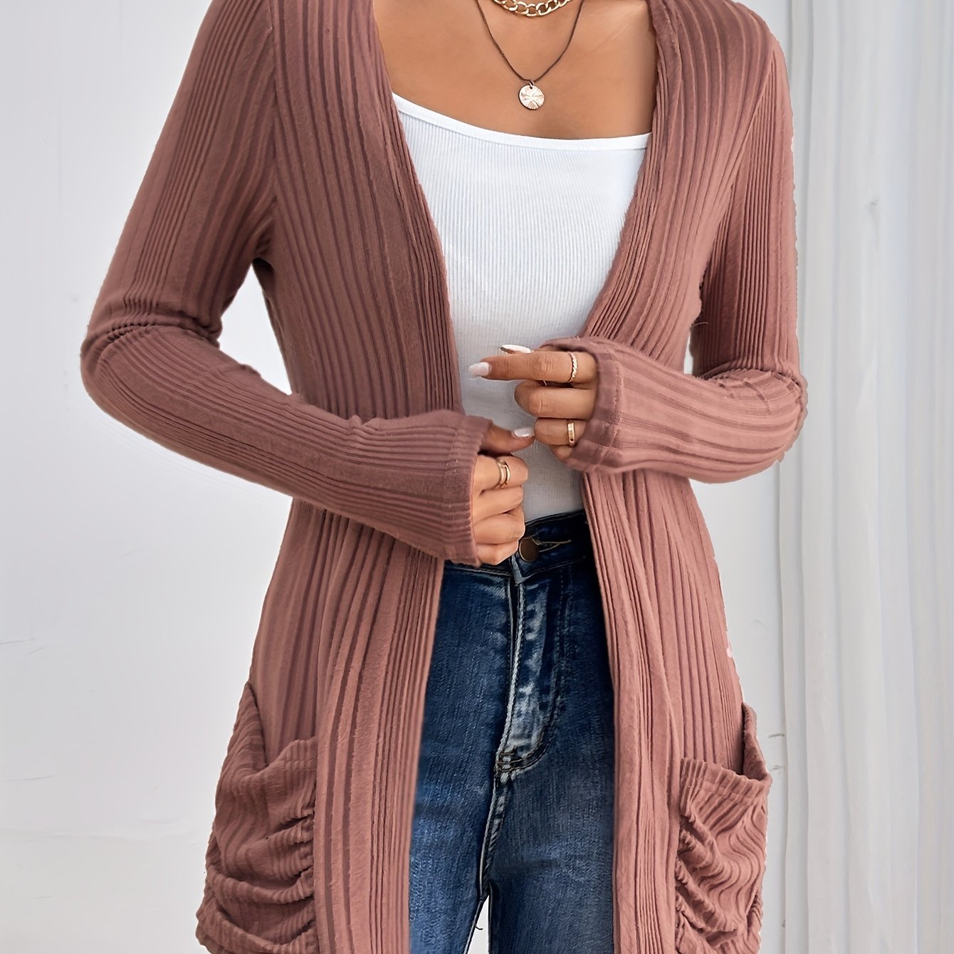 Ribbed Drop Shoulder Cardigan