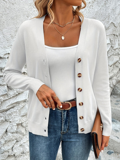 Button Front V-Neck Cardigan Top
