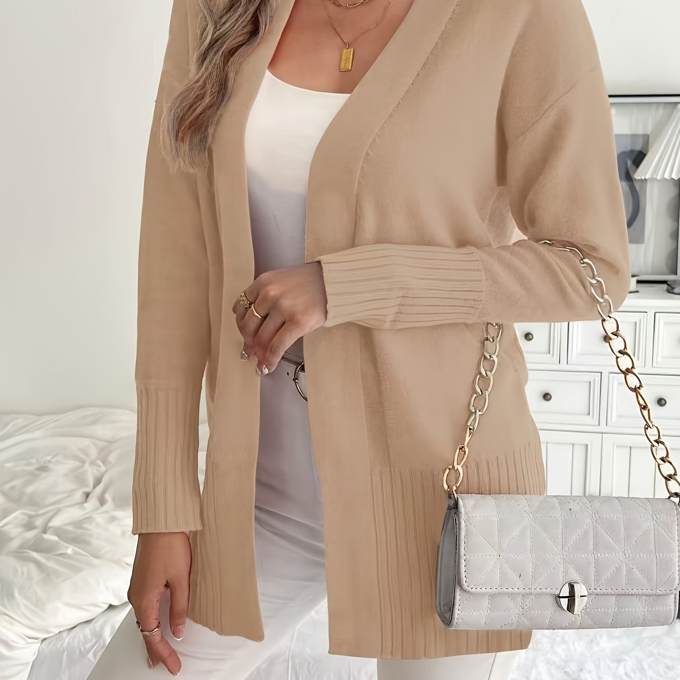 Plus Size Open Front Knit Cardigan