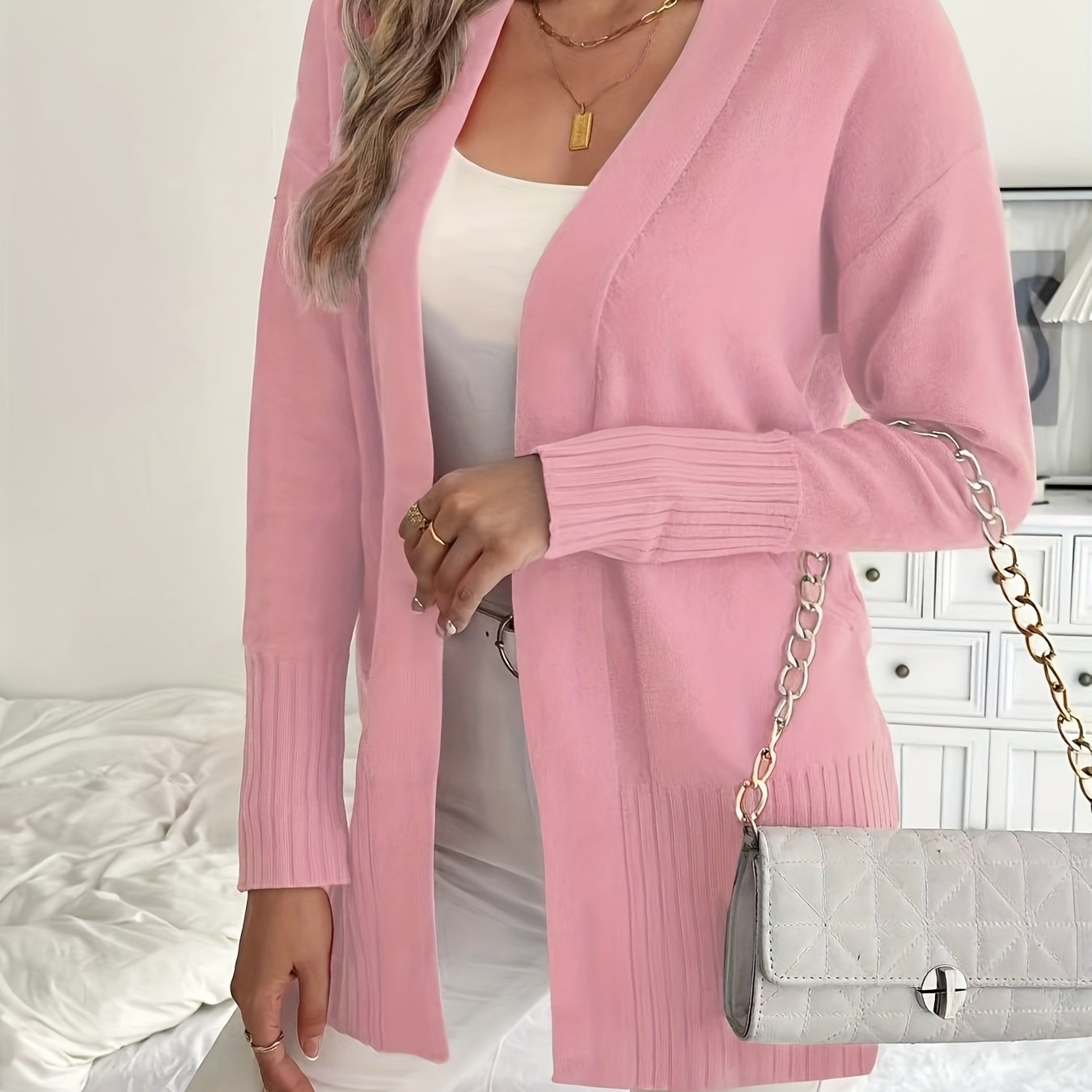 Plus Size Open Front Knit Cardigan