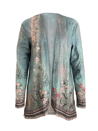 Floral Print Open Front Cardigan
