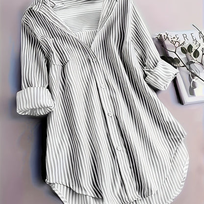 Striped Button Front Blouse