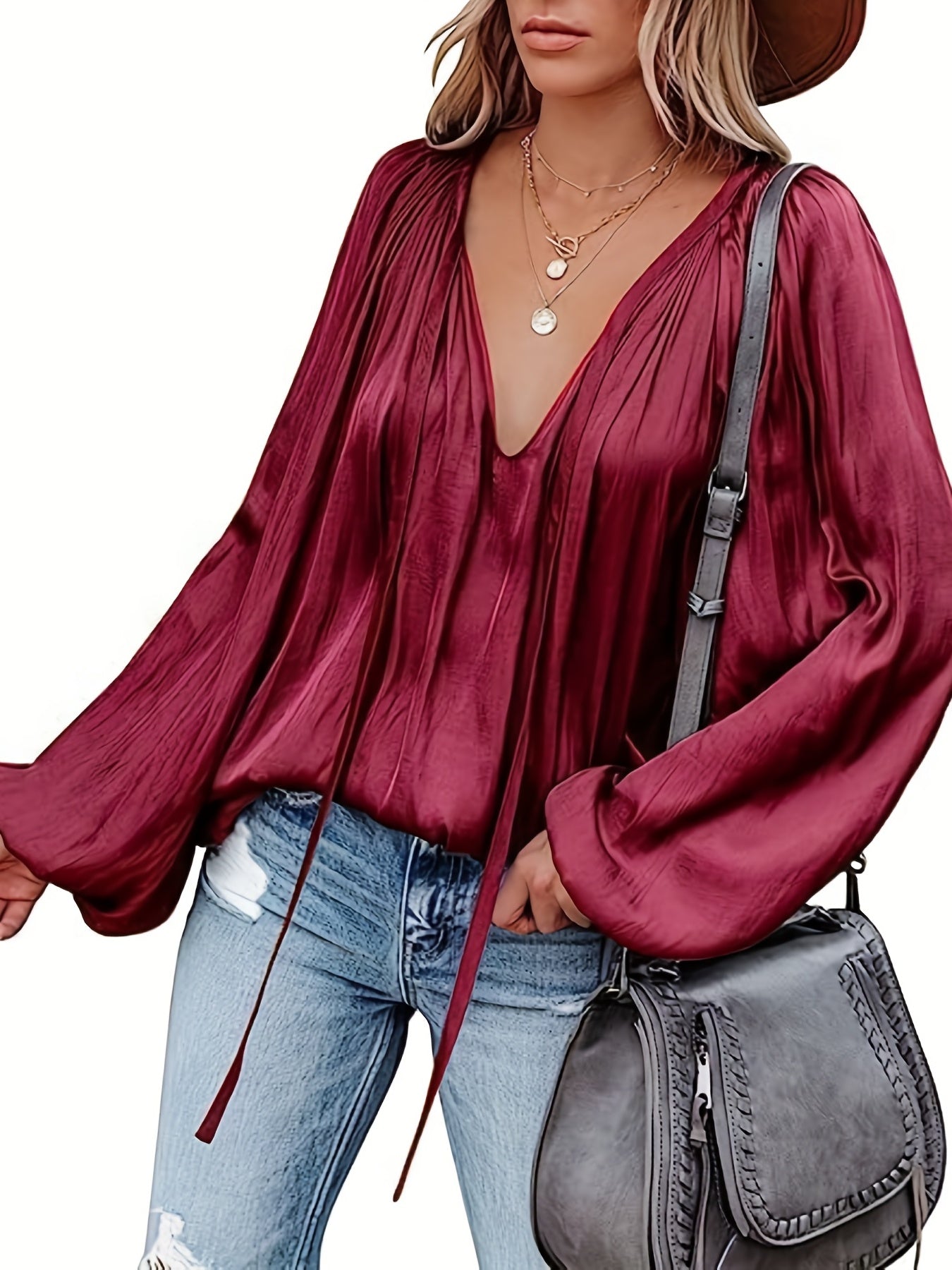 Elegant V-Neck Long Sleeve Blouse