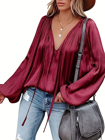 Elegant V-Neck Long Sleeve Blouse