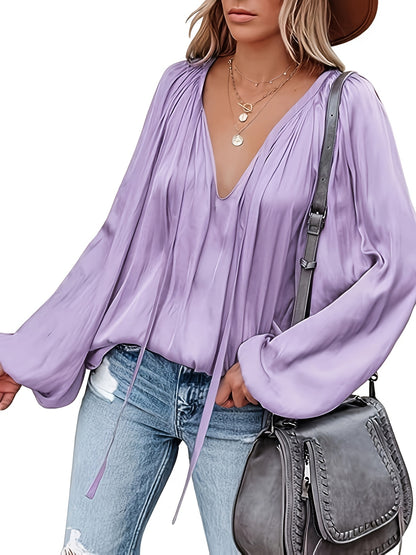 Elegant V-Neck Long Sleeve Blouse