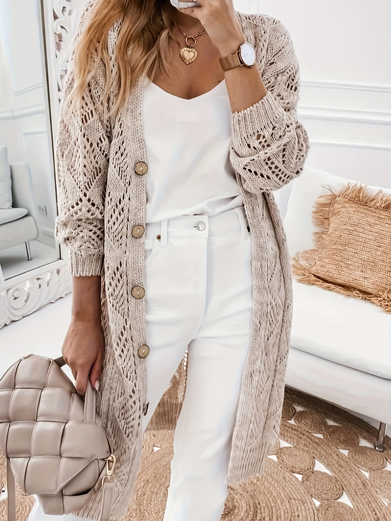 Stretchy V-Neck Knit Cardigan
