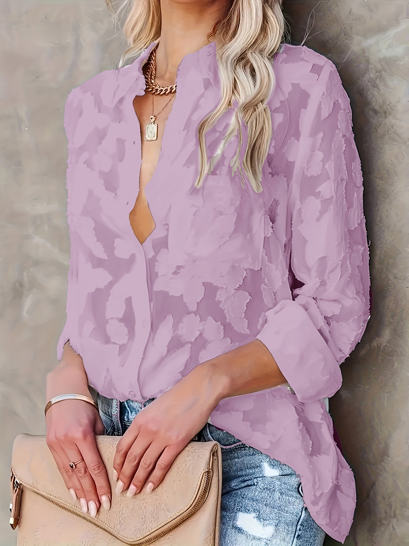 Floral Keyhole Neck Ruffle Sleeve Blouse