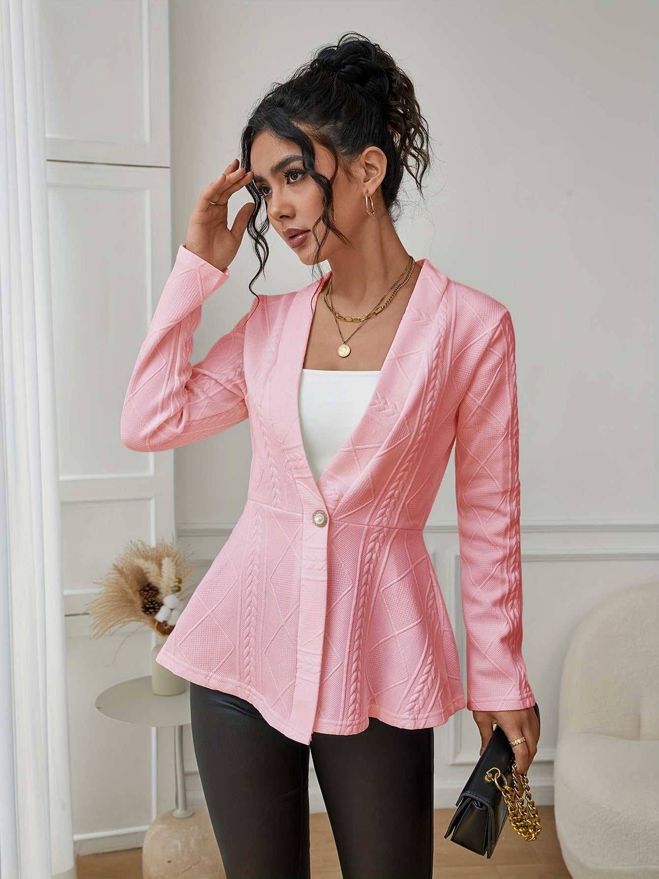 Textured Beaded Button Jacket