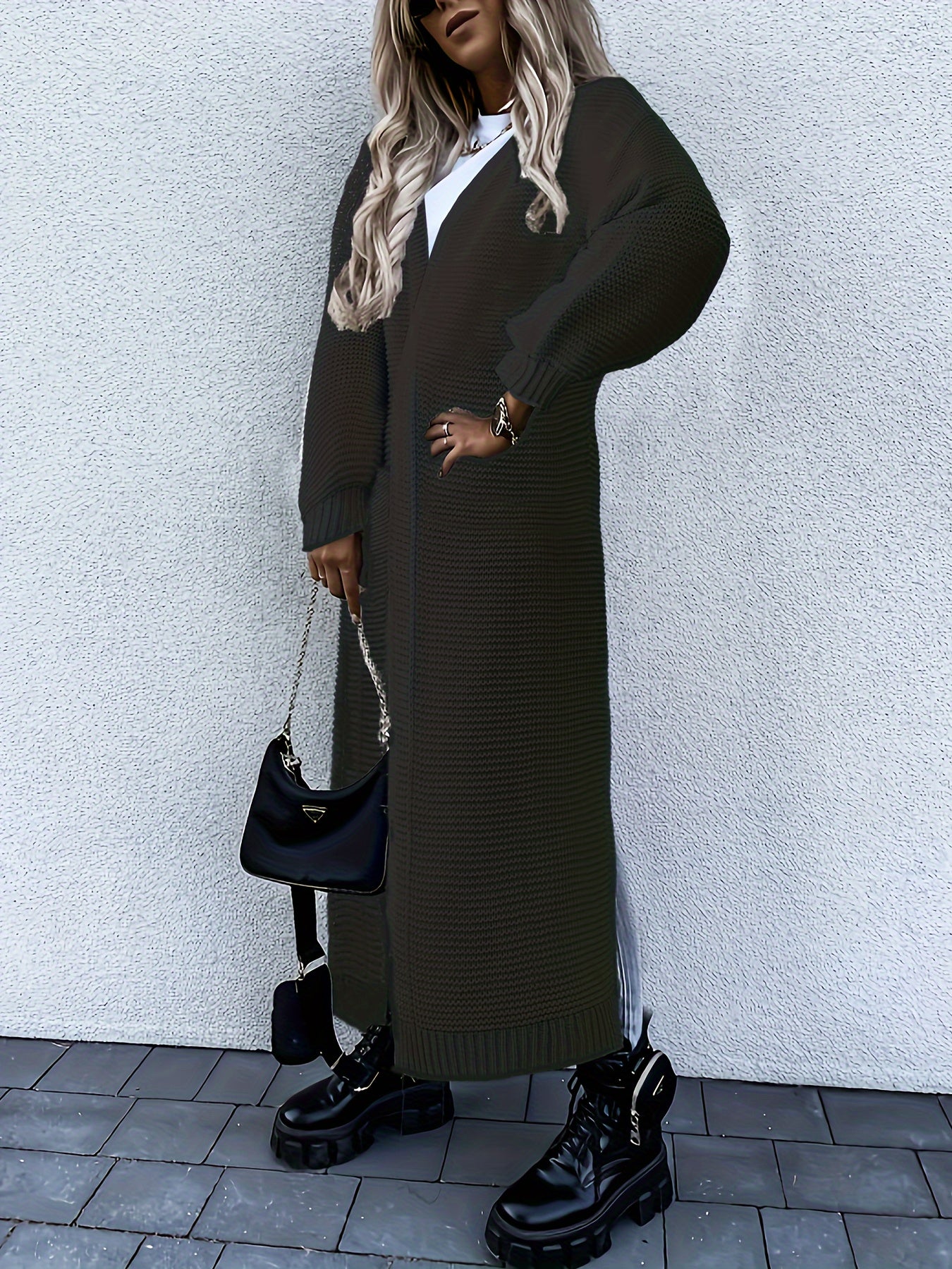 Long V-Neck Open Cardigan