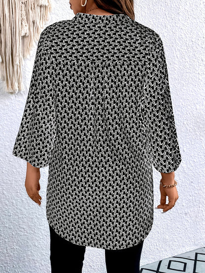 Printed Notched Neck Tunic Blouse