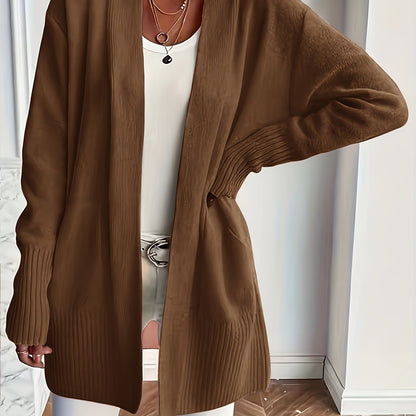 Elegant Open Front Cardigan with Pockets