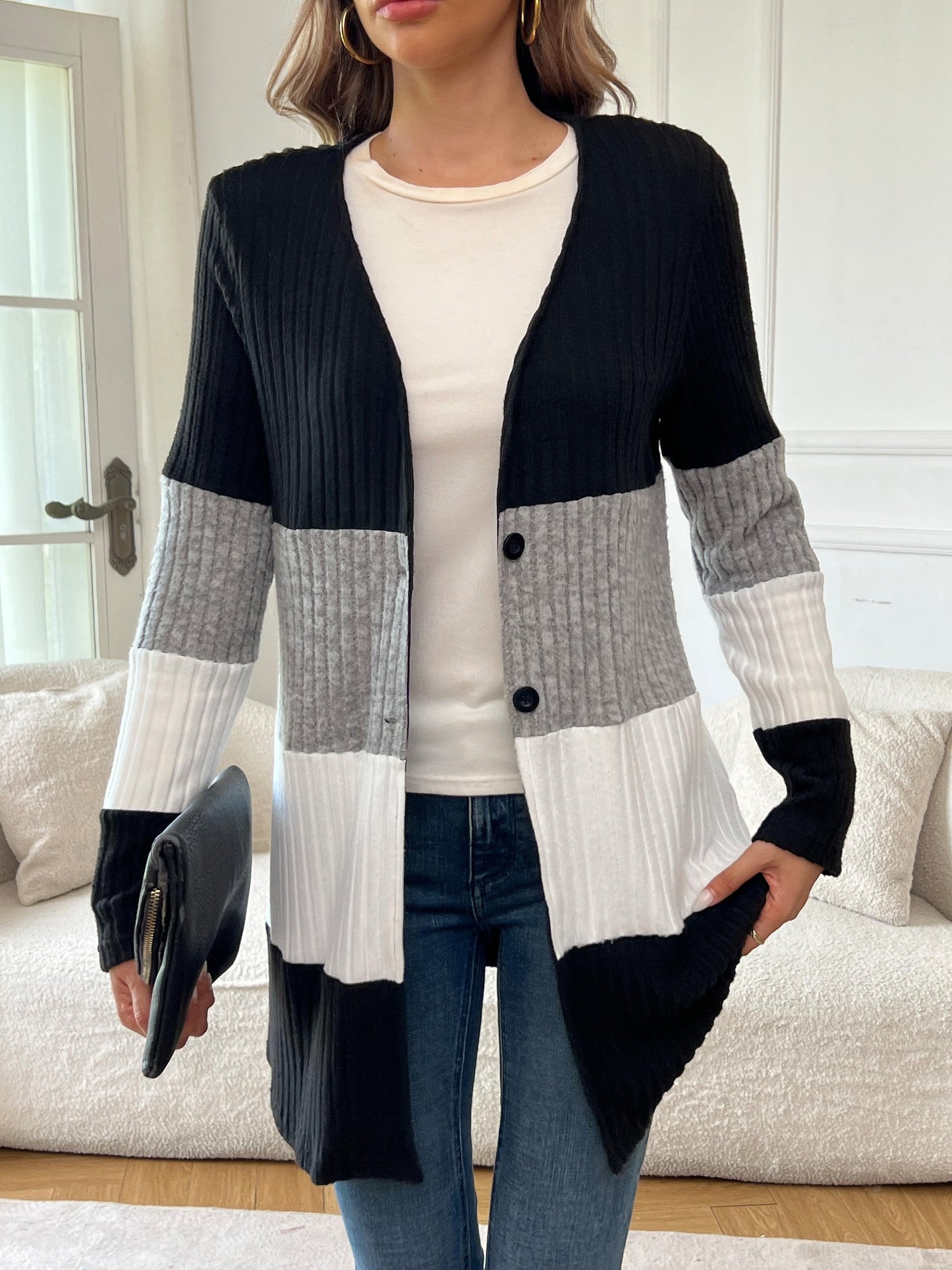 Colorblock Button Front Cardigan