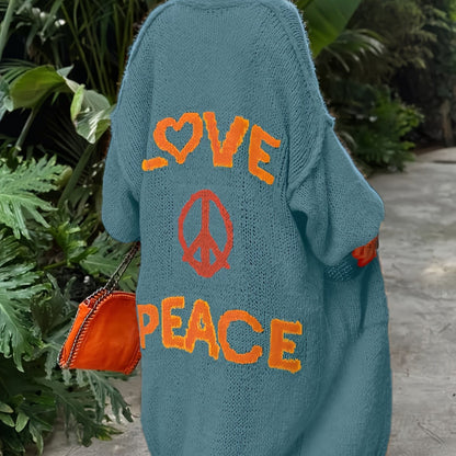 Letter Pattern Open Front Cardigan
