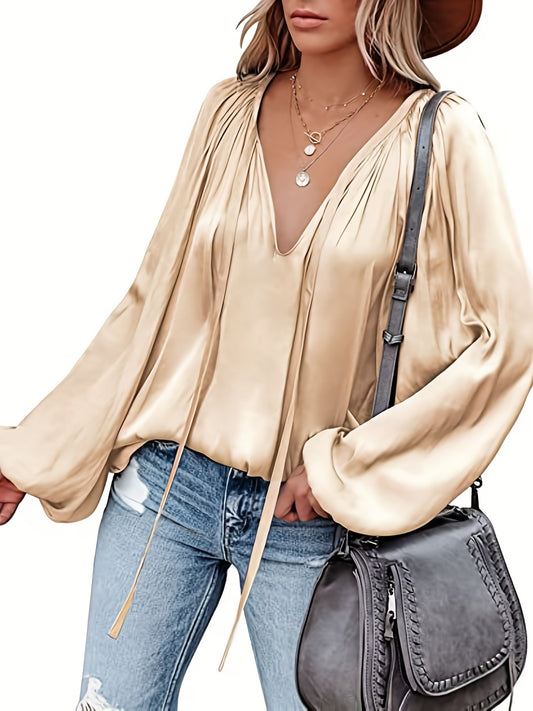 Elegant V-Neck Long Sleeve Blouse