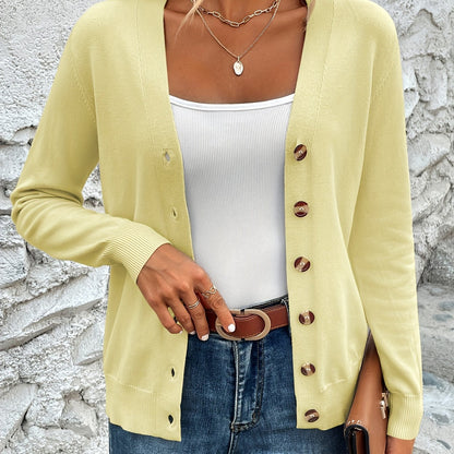 Button Front V-Neck Cardigan Top