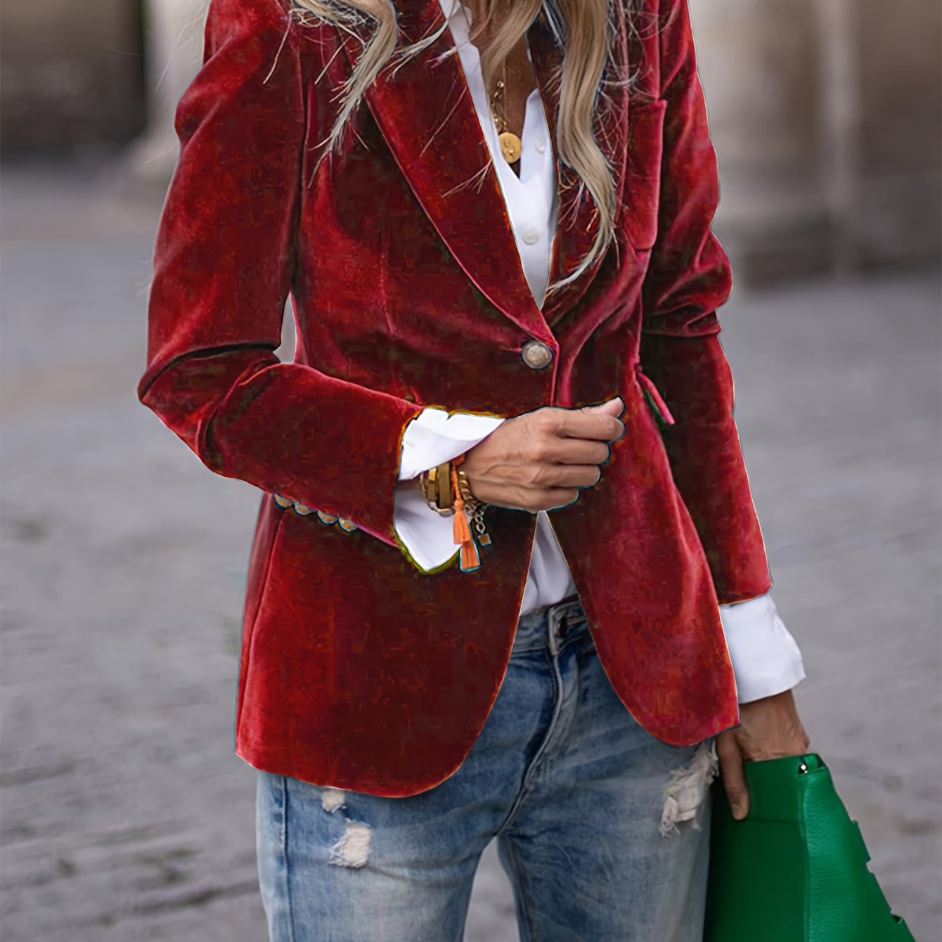 Retro Single-Button Blazer