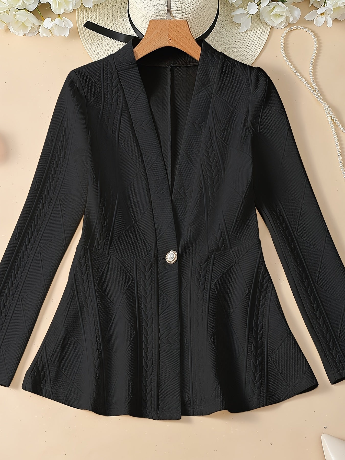 Textured Beaded Button Jacket