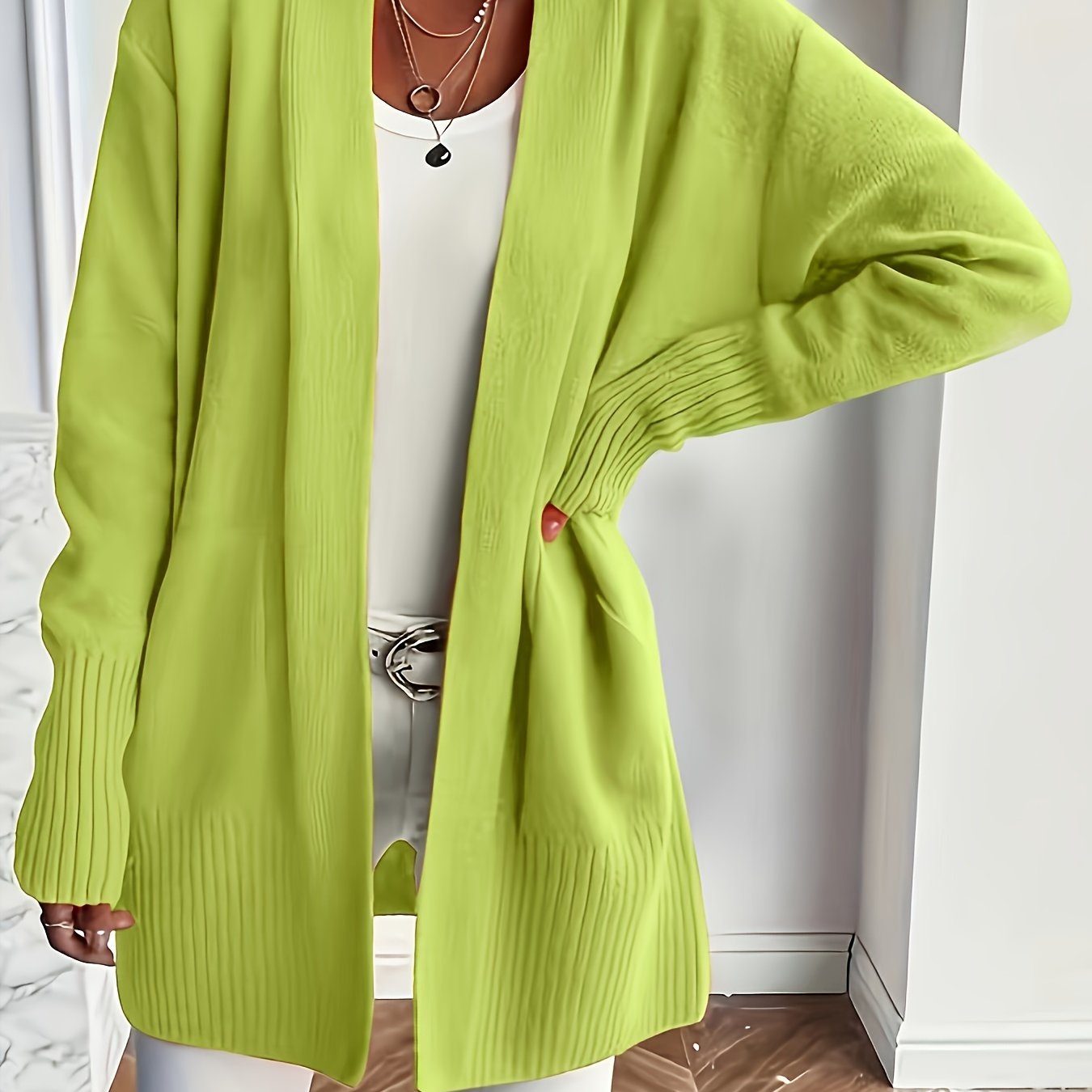 Elegant Open Front Cardigan with Pockets