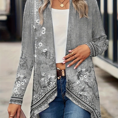 Floral Print Open Front Cardigan
