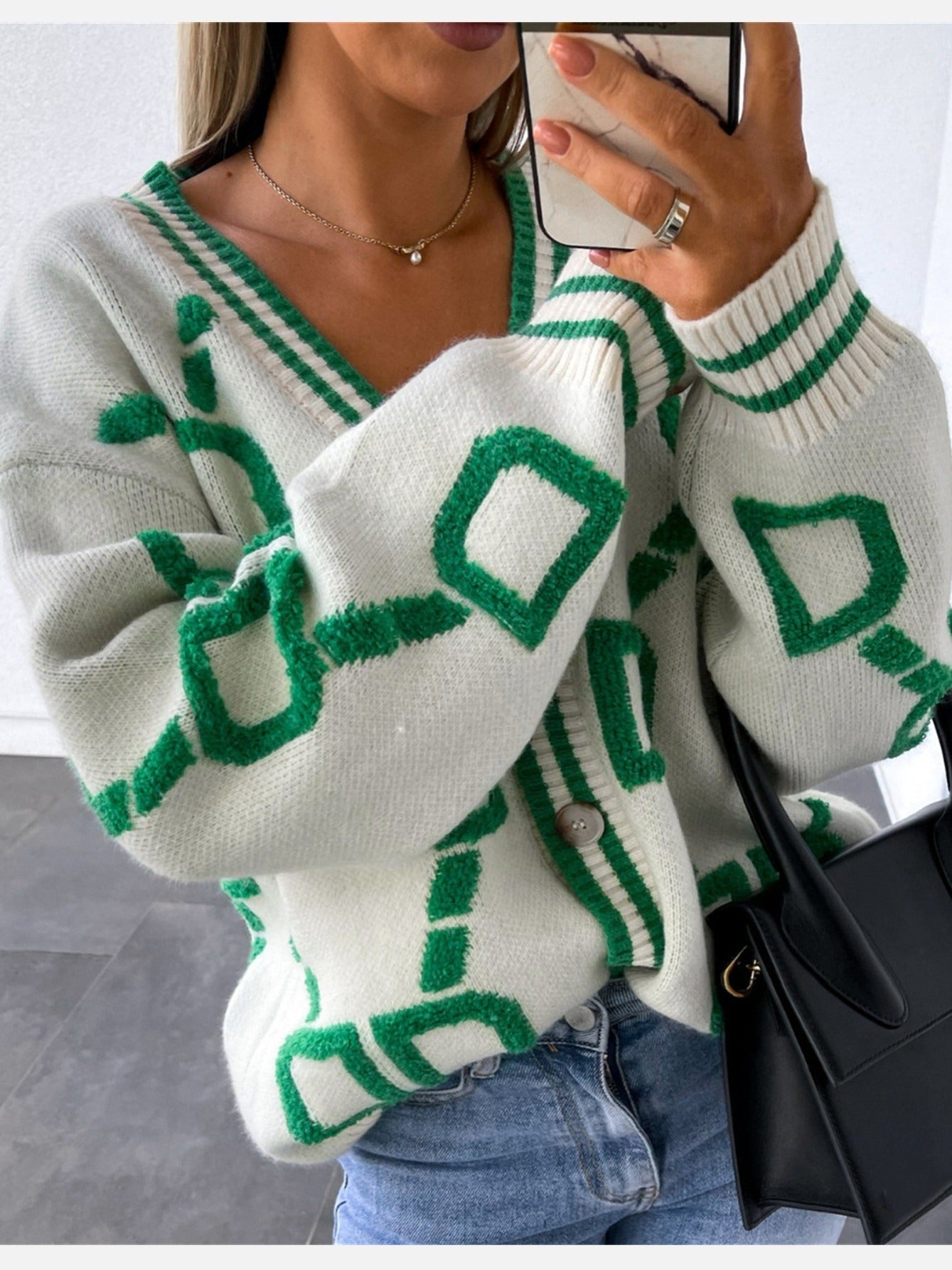 Color Block V-Neck Cardigan