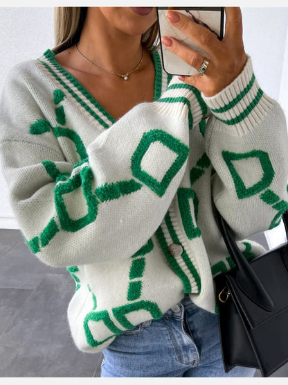 Color Block V-Neck Cardigan