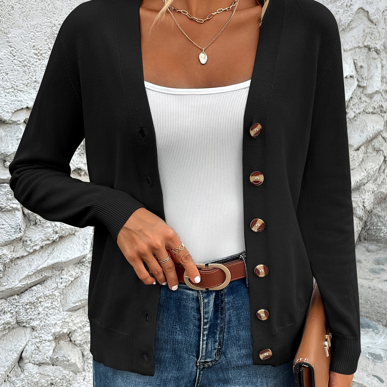 Button Front V-Neck Cardigan Top