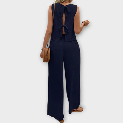 Floral Trim Vest and Tailored Trousers Set