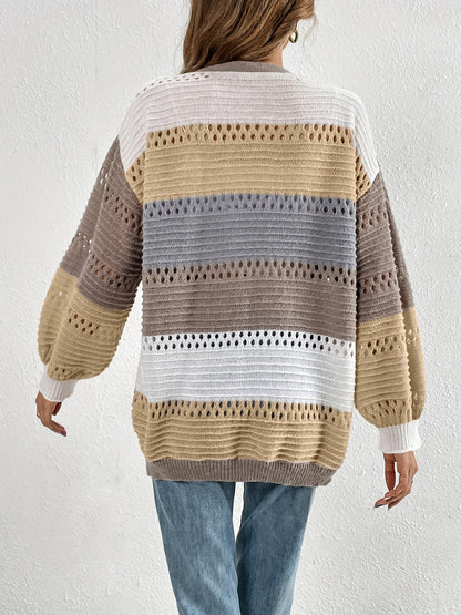 Cut-Out Color Block Cardigan