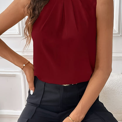 Sleeveless Crew Neck Tuck Blouse