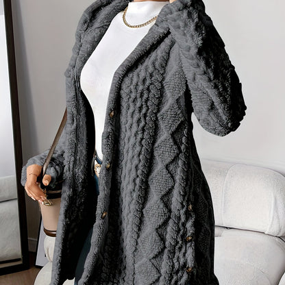 Plush Hooded Argyle Cardigan Coat