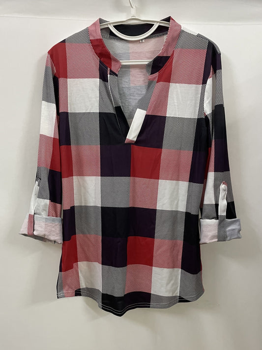 Plaid V-Neck Long Sleeve Shirt