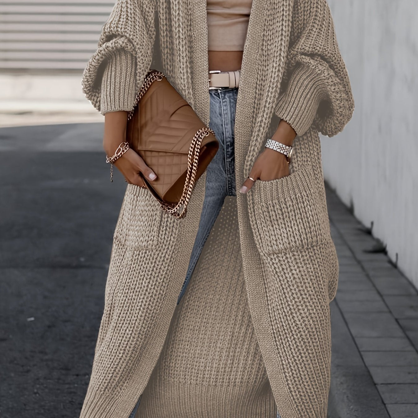 Deep V-Neck Ribbed Cardigan
