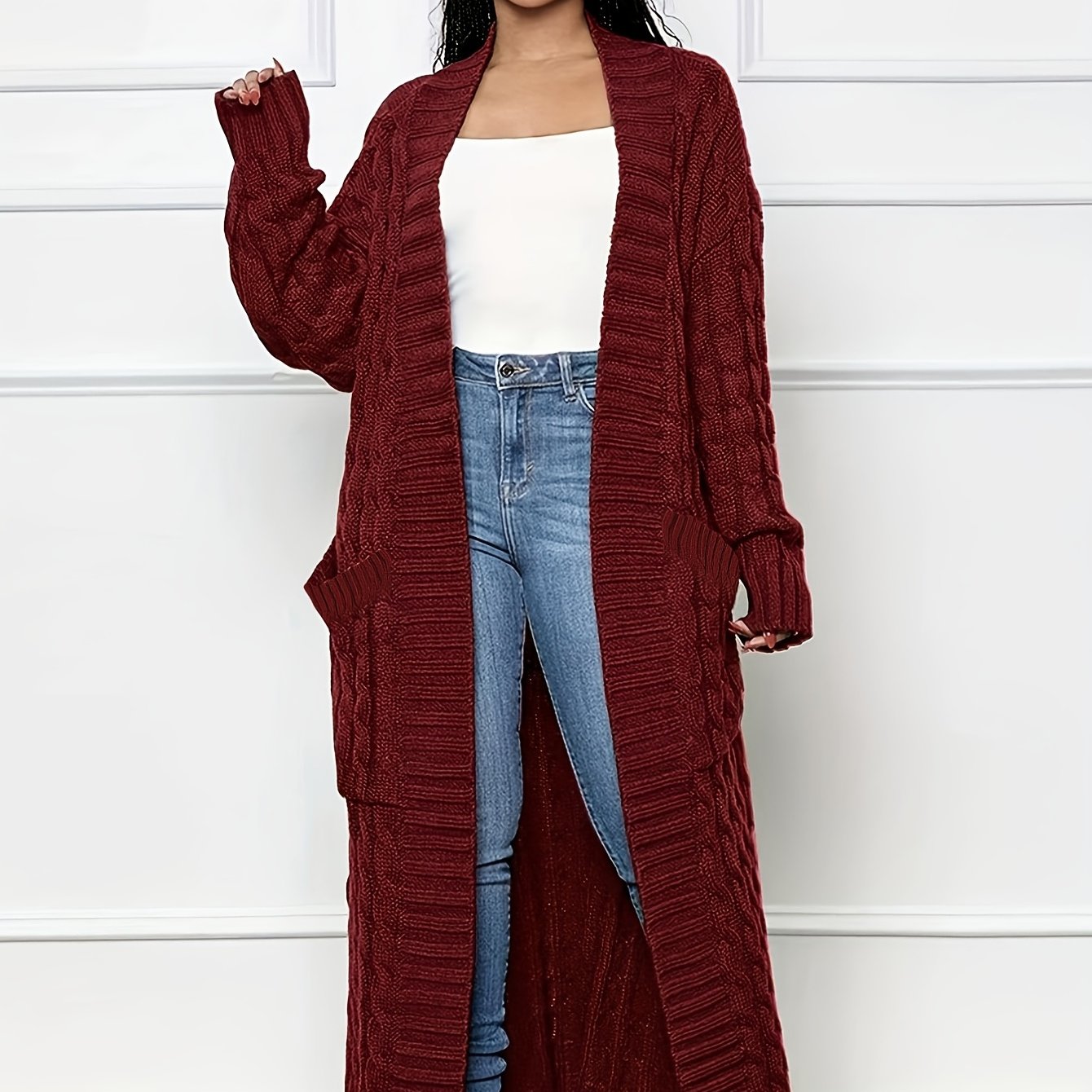 Extra-Long Cable Knit Cardigan