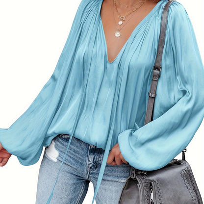 Elegant V-Neck Long Sleeve Blouse