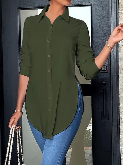 Curved Hem Button Front Shirt