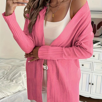 Elegant Open Front Cardigan with Pockets