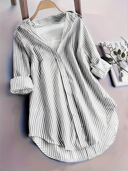 Striped Button Front Blouse