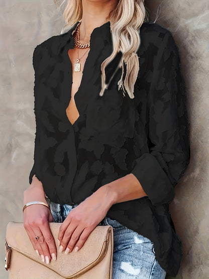 Floral Keyhole Neck Ruffle Sleeve Blouse