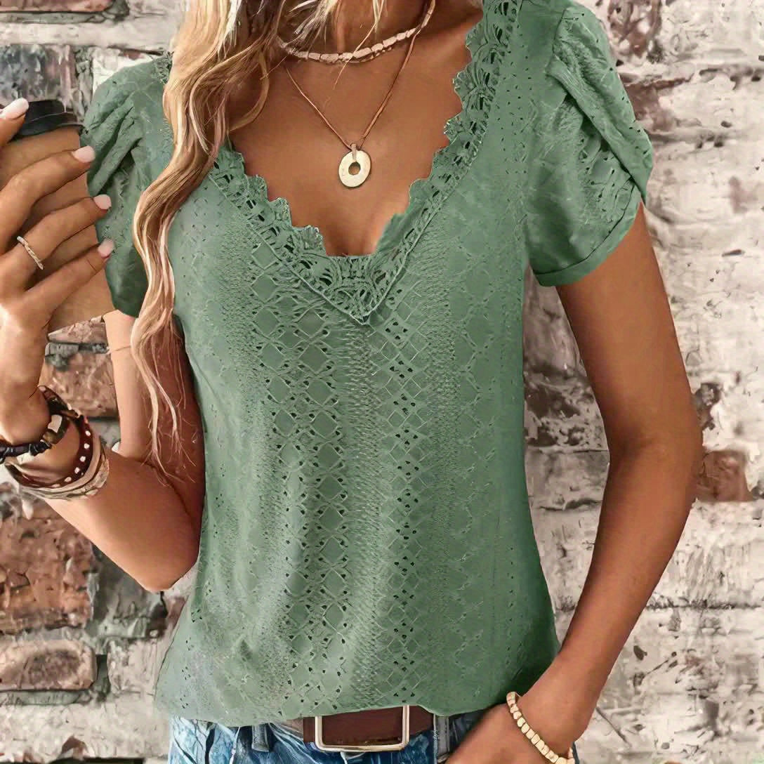 Ruffle Sleeve V-Neck Blouse