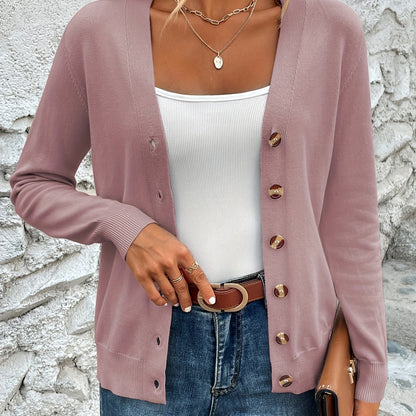 Button Front V-Neck Cardigan Top