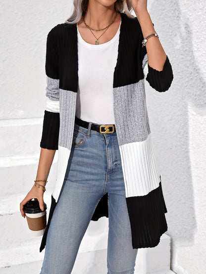 Colorblock Ribbed Open Cardigan