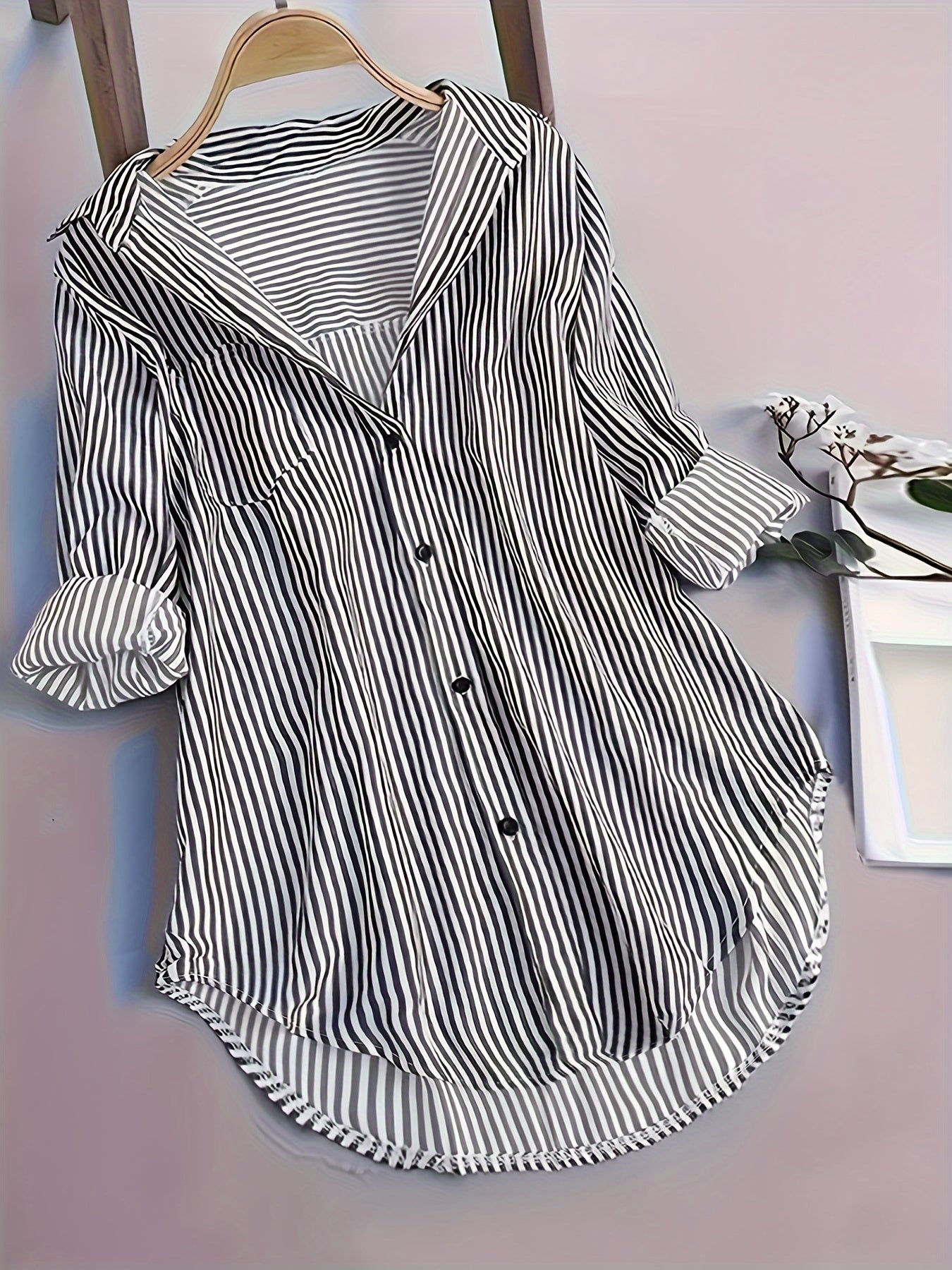 Striped Button Front Blouse